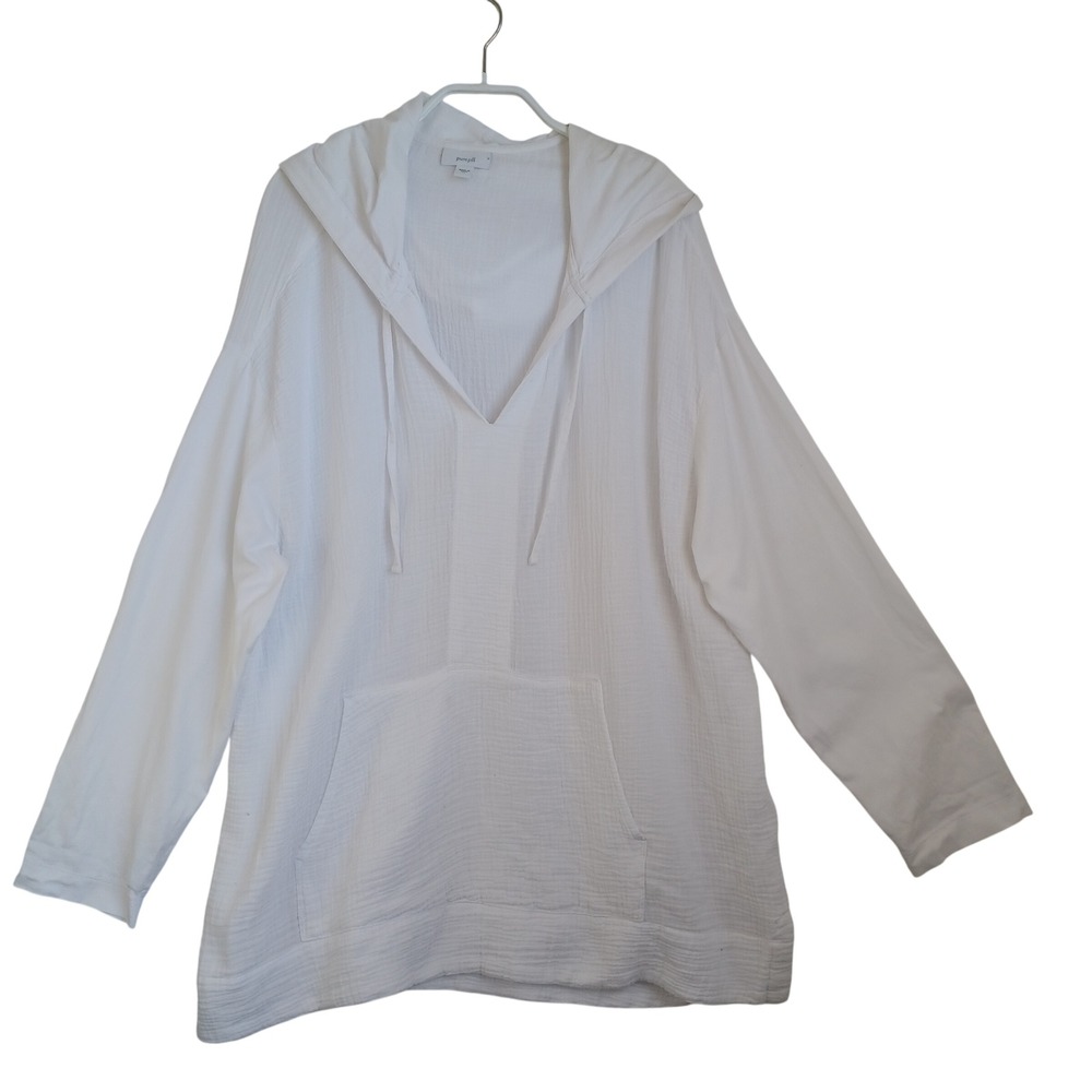 Pure Jill J. Jill White Cotton Gauze Hooded Tunic Pullover XL Coastal Boho